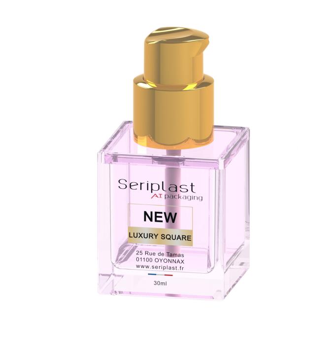 Seriplasts glass-like cube bottle for cosmetics